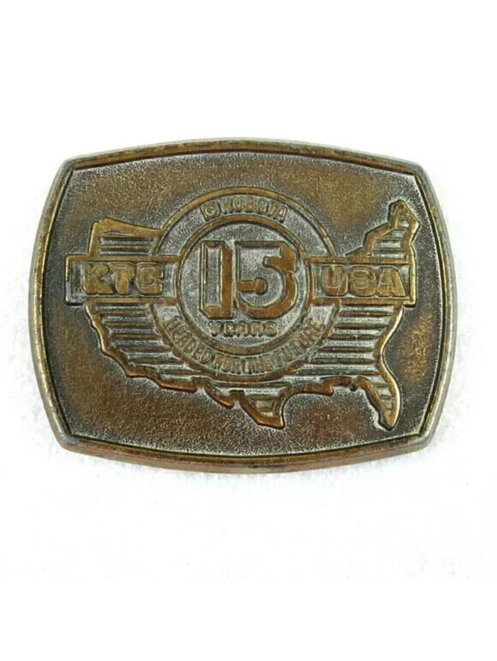 Vintage 1987 Kubota Tractor Corporation Belt Buckle KTC USA 15 Years Farming